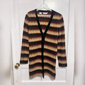Vintage Y2K Exclusively Misook Brown Neutral Chevron
Long Cardigan Size M